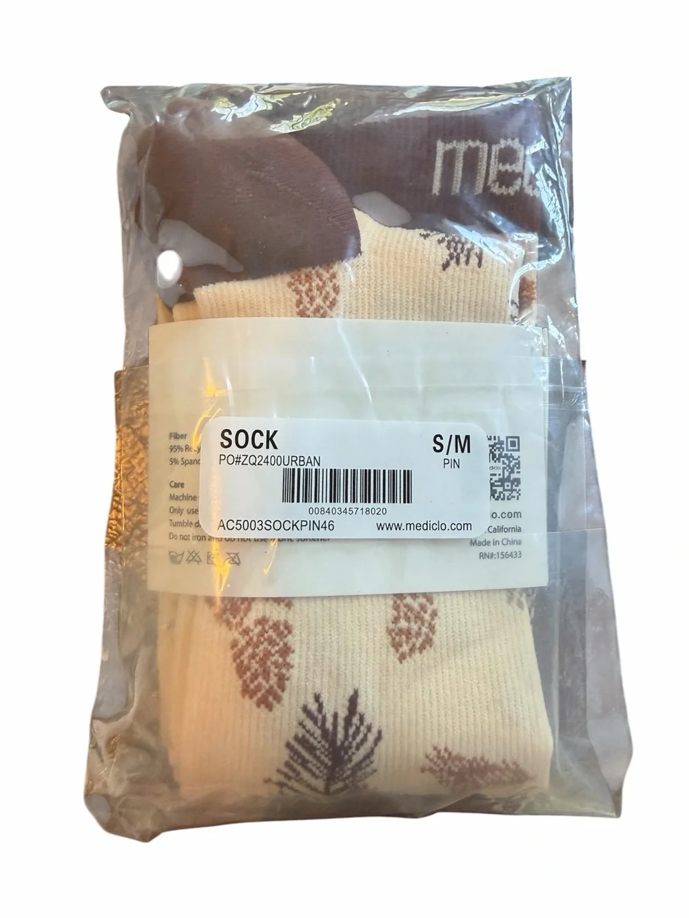 NWT Mediclo Terry Compression Socks Pinecone Fall Leaves Size Small/Medium